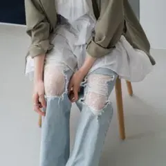 カスタネ サイズ1 デニムレースパンツ