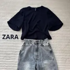 最終価格ZARA ザラ　半袖 カットソー　ネイビー　M トップス