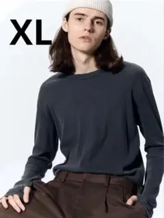 GU ウォッシュドスリムフィットT(長袖)NT+E ブラック　XL