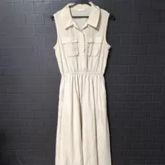アイボリー ノースリーブシャツワンピース