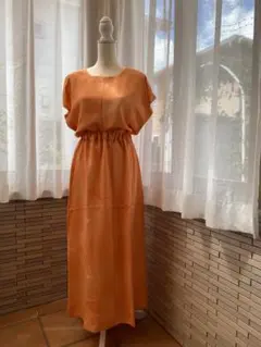 着物リメイク　正絹　ビーチオレンジ　ロングスカートセットアップ