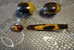 高級 本鼈甲 トロバラ甲 天然 べっ甲 カフス ネクタイピン(2個) セット
