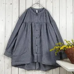 新品 ブラウス チュニック チェック コットン ネイビー フリー