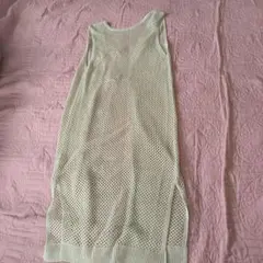 メッシュニットノースリーブロングワンピース