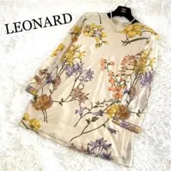 新品同様✨ レオナール カンカン素材 チュニック 花柄 トリム 大きめサイズ L