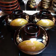 輪島溜塗木粉梅扇金蒔絵三客