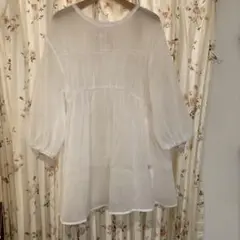ホワイト チュニック シアー素材
