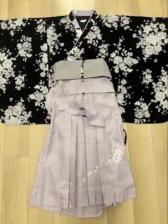 黒白花柄上着と薄紫袴セット