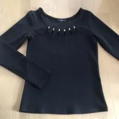 レディースS〜M　デザイントップス　ストレッチ素材　長袖カットソー　黒 ブラック