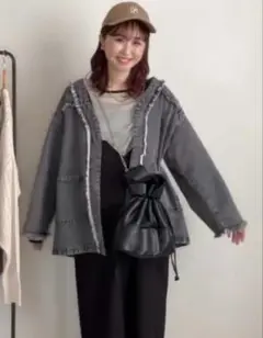 しまむら　おみさんlaumeomi フリンジデニムジャケットブラック