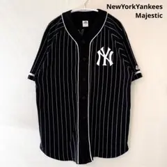【レア】ニューヨークヤンキース ストライプ ベースボールシャツ L 黒
