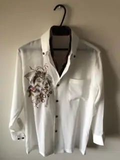 貴公子 二重襟 ドレスシャツ 刺繍 日本製 鶴・扇子・梅 和柄 希少 レア