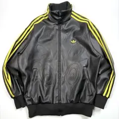 adidas x OFFGOD フェイクレザージャケット トラッカー 黒 XL