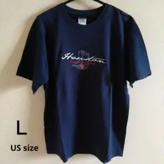 ネイビー　ロゴ刺繍Tシャツ　HOUSTON　 USサイズ　L