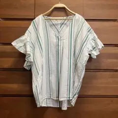 earth music&ecology ストライプフリル袖シャツ