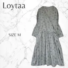 ロユタ　ナチュラル　花柄　カシュクール　リボン　ロング　ガウンカーディガンM