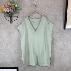 zara レディース ベスト Vネック オーバーサイズ S ライトグリーン 無地