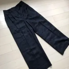 ［美品］PLST プラステ リネンラミーワイドパンツ Ｓ　ネイビー 麻