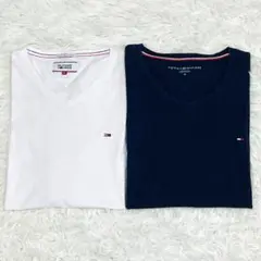 『2枚組』トミーフィルフィガー VネックTシャツ Mサイズ ネイビー/ホワイト
