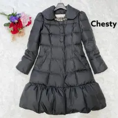 【チェスティ】ビジュー ロングダウンコート BLACK 襟付き