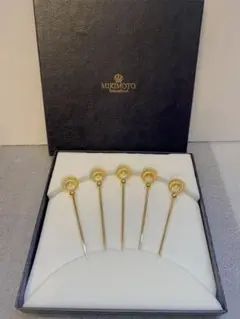 MIKIMOTO ミキモト デザートピック 半貴石 5本セット 未使用品 MIKIMOTO フルーツピック ゴールド 5本セット ミキモト 未使用