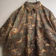 古着 シャツ 柄シャツ ガラシャツ 総柄 デザインシャツ 光沢 半袖