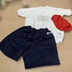 体操服セット 白いTシャツ 紺ハーフパンツ 赤帽子
