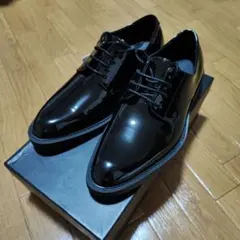 極美品 ZARA モックトゥ ドレスシューズ （27.5㌢） トラックソール 黒 美品 ZARA ザラ モックトゥ厚底チャンキーヒールレザーシューズ