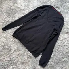 TOMMY HILFIGER メンズVネックニット ロゴ刺繍 ブラック サイズM