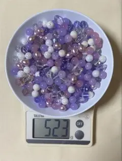 紫系ビーズとチャームセット 523g