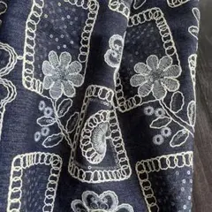 デニム刺繍生地 スパンコール入り刺繍 幅125×50cm延長可