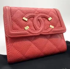 極美品!!CHANEL キャビアスキン CCフィグリー 三つ折財布