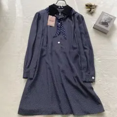 O44【新品・タグ付き】ミュウミュウ シャツワンピース ボウタイ ドット 長袖