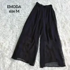 エモダ ワイドパンツ ブラック シアー素材 ゴムウエスト ベーシック a3084