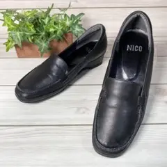 498【美品】NICO ニコ スリッポン レザー 本革 黒 23.5