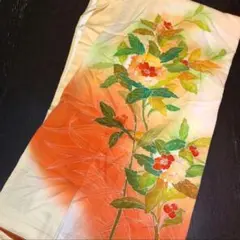 訪問着 花柄 オレンジと白のグラデーション