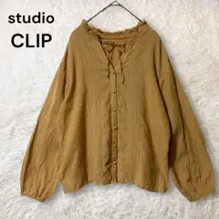 studio CLIP コットンブラウス 長袖Ｖネック フリンジ リボン シャツ