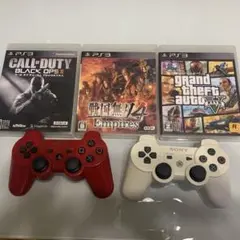 PS3 コントローラー 赤白 + ゲーム3本セット