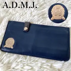 A.D.M.J. エーディーエムジェー 長財布 レザー クロコ型押し ネイビー