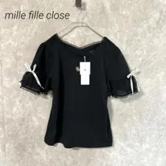 mille fille close ハート刺繍半袖カットソー　ブラック
