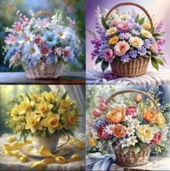ダイヤモンドアート　キット　４枚セット　花　ビーズアート