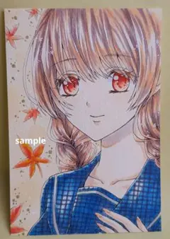 オリジナルイラスト　紅葉と女の子　手描き　原画