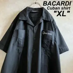美品 古着 BACARDI 刺繍ロゴキューバシャツ 黒 XL