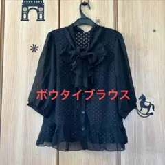 7ボウタイリボン付きシフォンブラウスシャツ黒ゴスロリブラウス