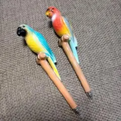 【未使用/試し書きのみ/激レア/2本セット】鳥 インコ ボールペン 陶器製?
