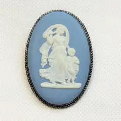 ウェッジウッド　WEDGWOOD　カメオ　ブローチ　ブルー　ホワイト