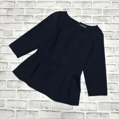 七分袖 ペプラムブラウス 後ろゴム 濃紺 春夏 L