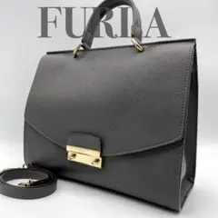 【極美品】 フルラ ジュリア 2WAY ハンドバッグ ショルダーバッグ グレー