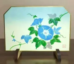 手描衝立飾り　朝顔　ミニサイズ　美品‼️　①　卓上インテリア小物　和風