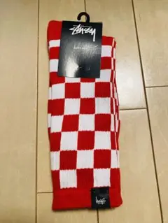 stussyチェッカーフラッグ柄checker市松模様赤白red総柄whimsy